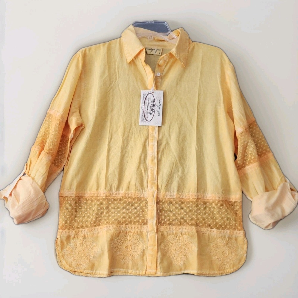 Vintage Goa Top Womens‎ Sz S Yellow Colorful Button Up Boho Blouse Festival NEW